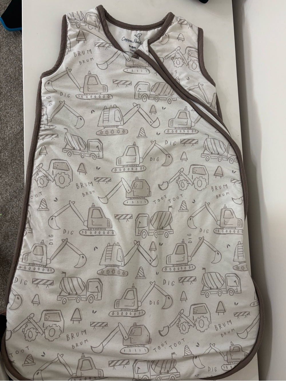 Copper Pearl Neutral Brown Construction Sleep Sack - Sleeveless Baby Sleep Bag